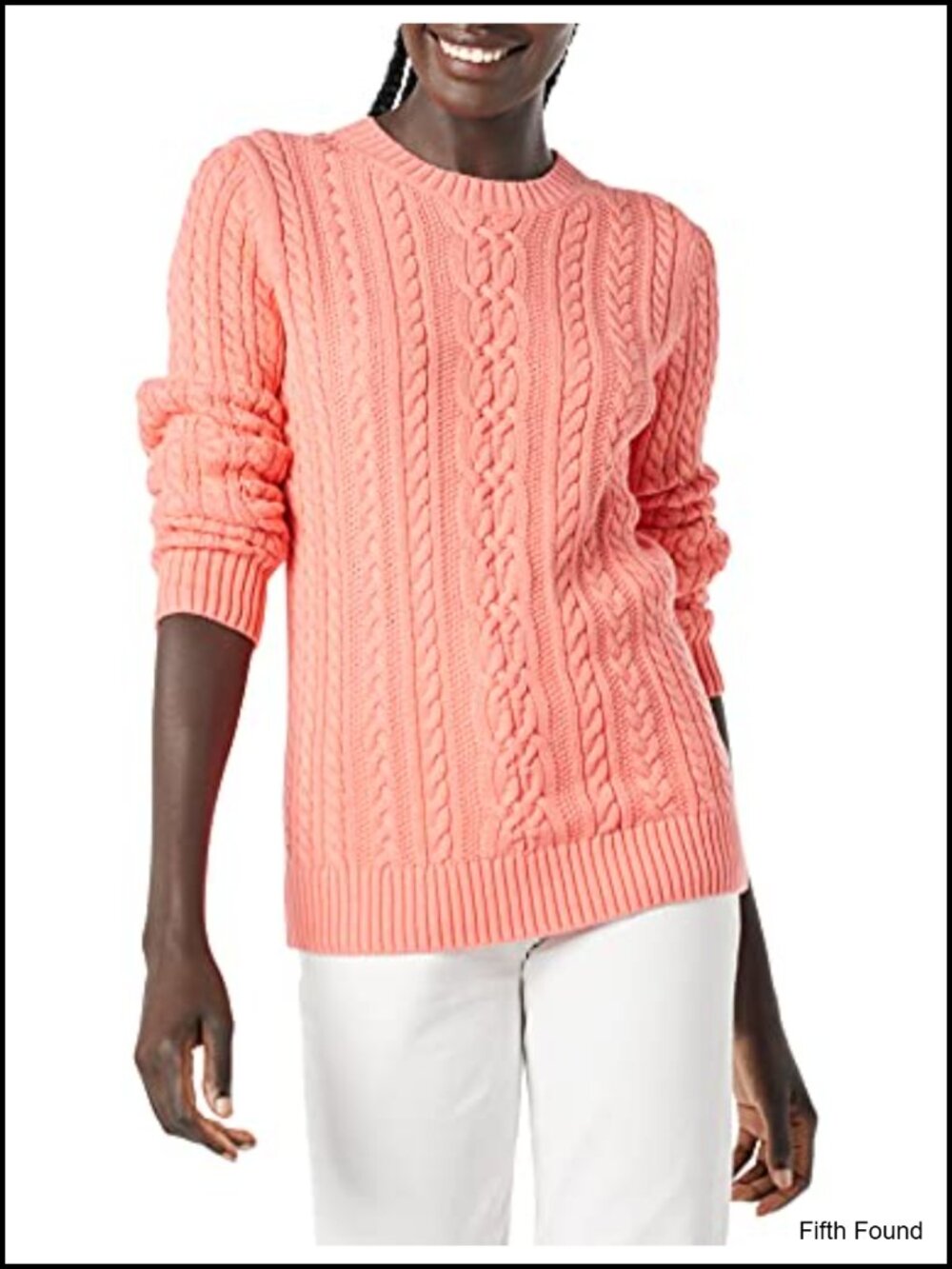 Women's Soft Cotton Cable Knit Ribbed Crewneck Pullover Sweater Long Sleeve